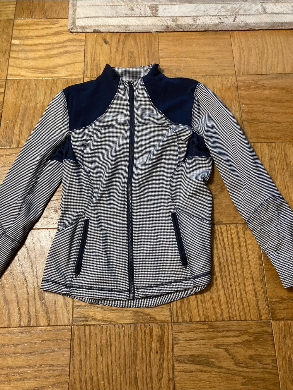Navy and White Patterned Zip-Up Jacket